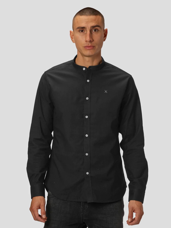 Black collarless dress shirt online