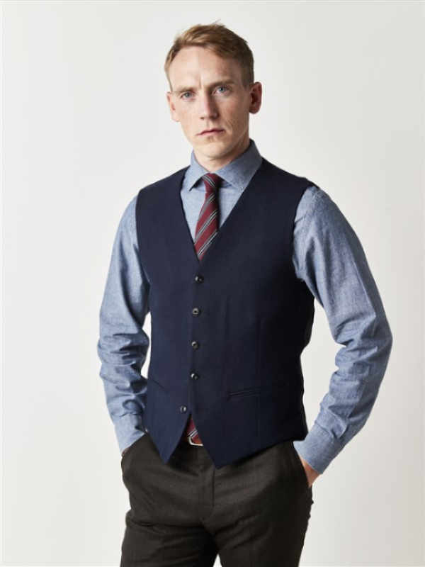 Gibson London Navy Textured Waistcoat