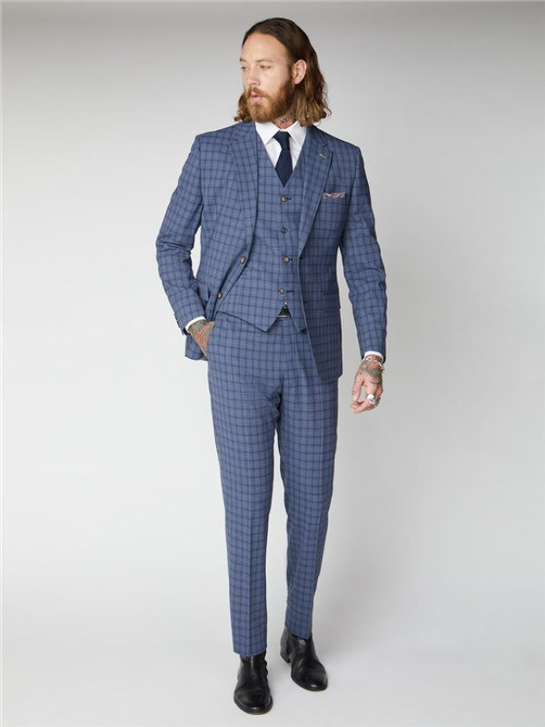 Gibson London Blue Check Trousers