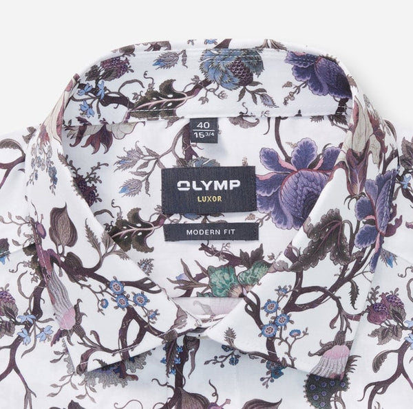 OLYMP LUXOR MODERN FIT WHITE PRINT SHIRT