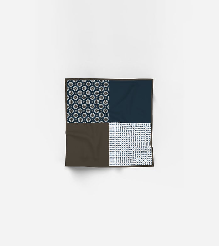 OLYMP Navy & Brown PRINT POCKET SQUARE
