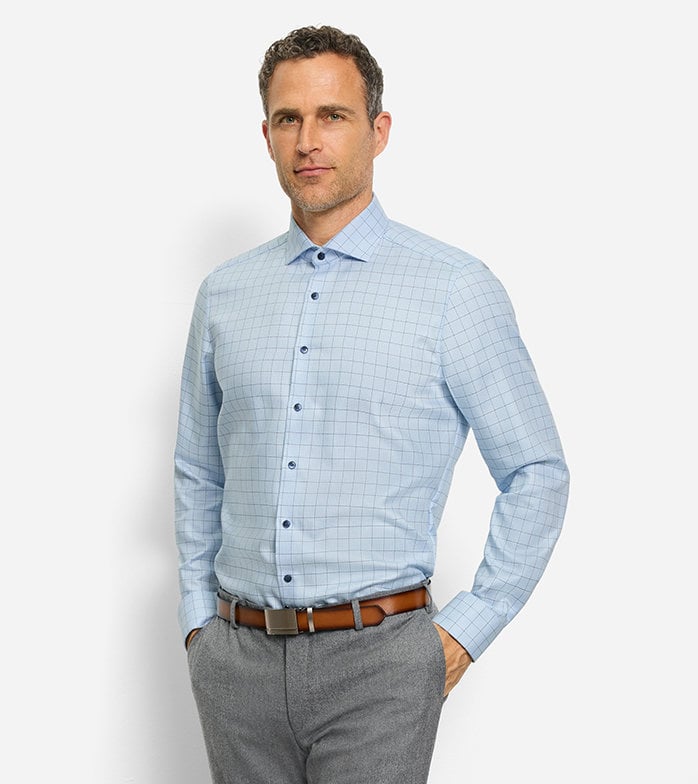 OLYMP BLUE CHECK Level 5 Body Fit Shirt