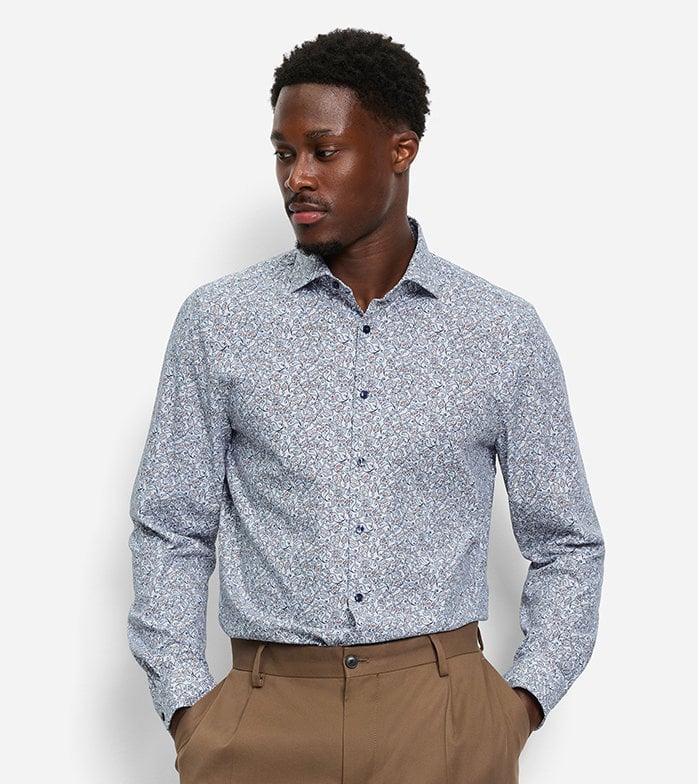 Olymp 24/Seven White Print Body Fit Shirt