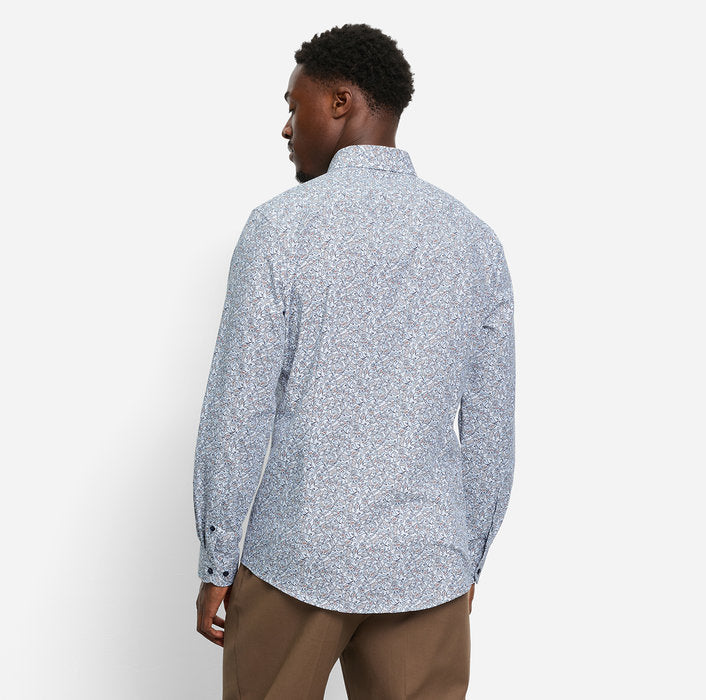 Olymp 24/Seven White Print Body Fit Shirt