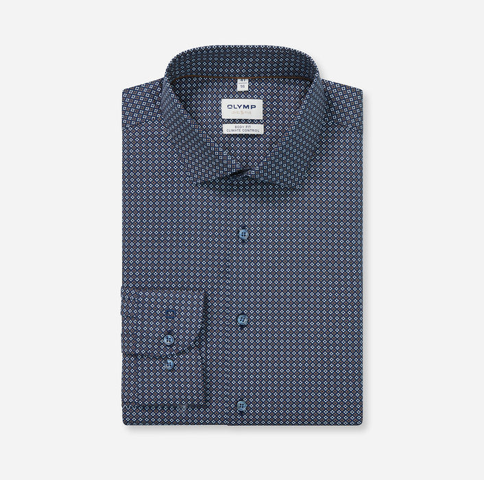 Olymp 24/Seven Navy Print Body Fit Shirt