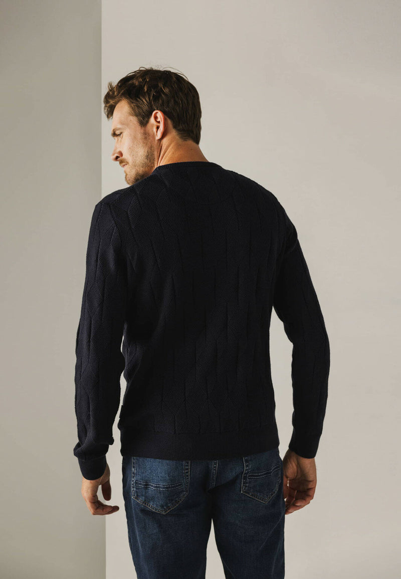 STATE OF ART Navy Structured Knit Crewneck