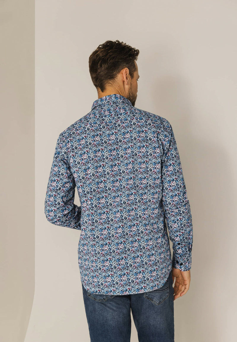 STATE OF ART Blue & Cherry Print  SHIRT