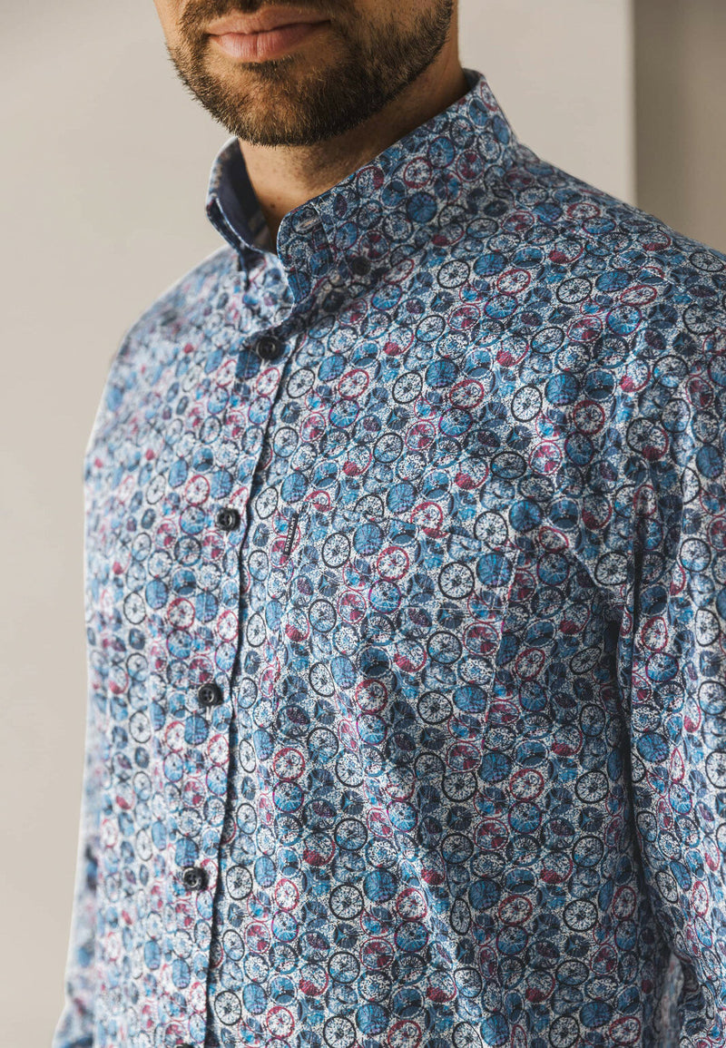 STATE OF ART Blue & Cherry Print  SHIRT