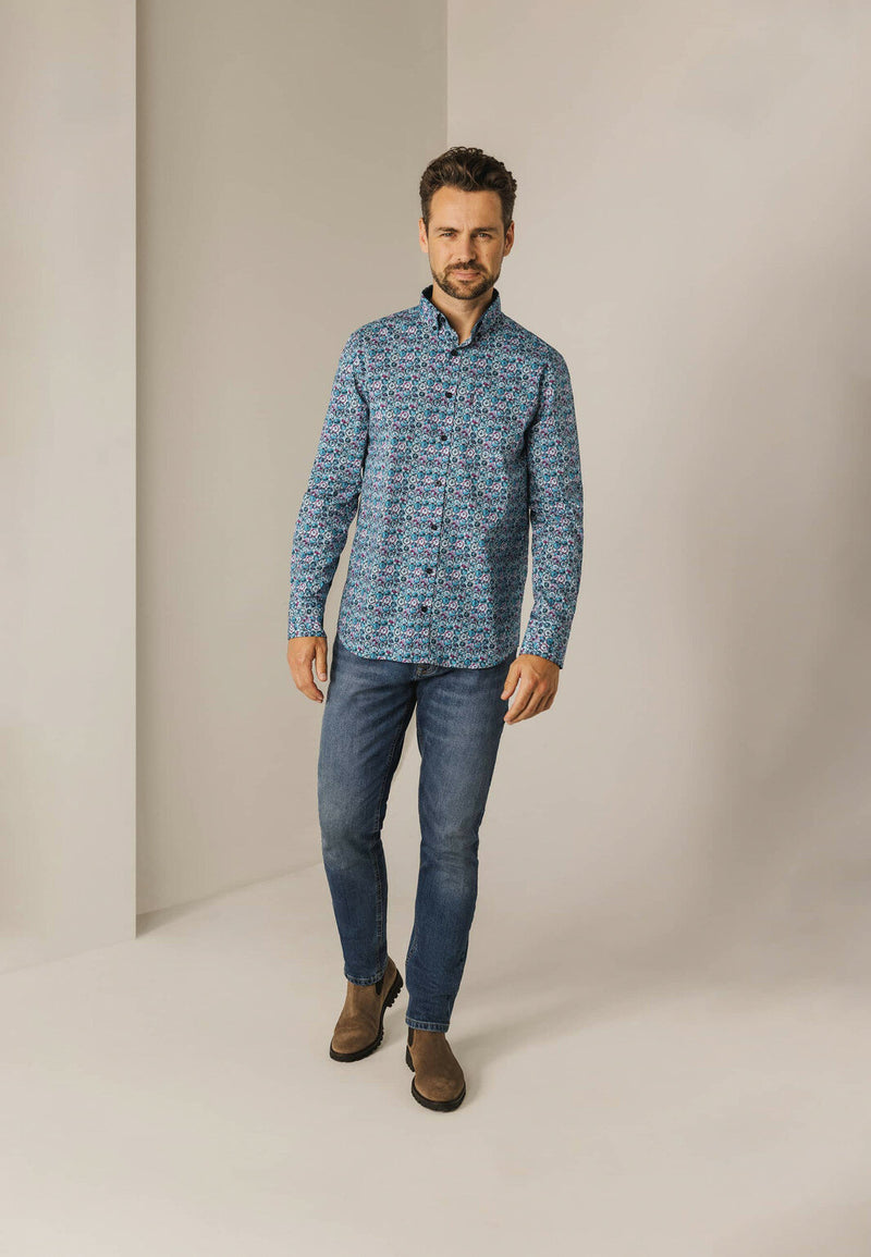 STATE OF ART Blue & Cherry Print  SHIRT