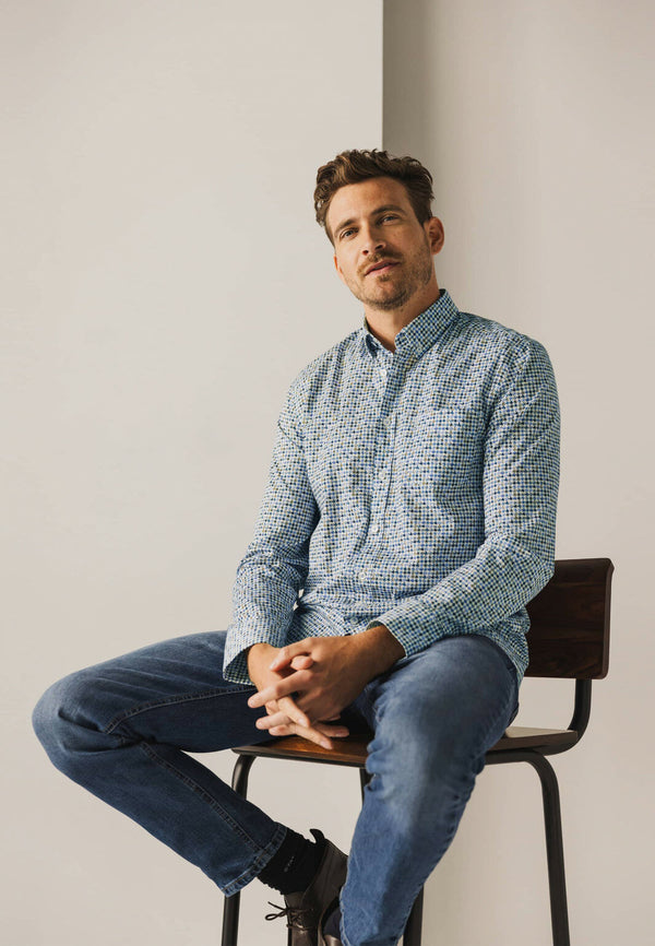 STATE OF ART white & Cobalt houndstooth Check SHIRT