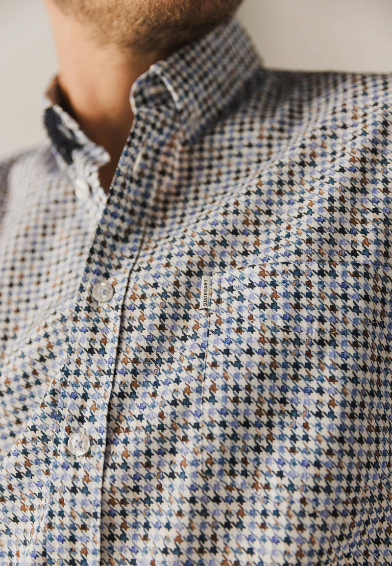 STATE OF ART white & Cobalt houndstooth Check SHIRT