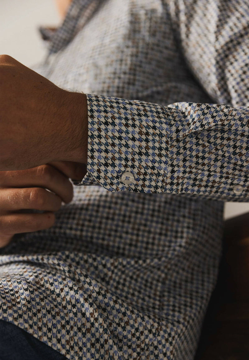 STATE OF ART white & Cobalt houndstooth Check SHIRT