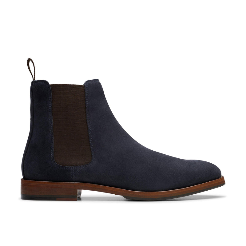 CLARKS Navy suede chelsea BOOT