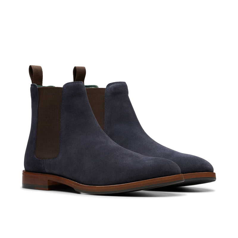 CLARKS Navy suede chelsea BOOT