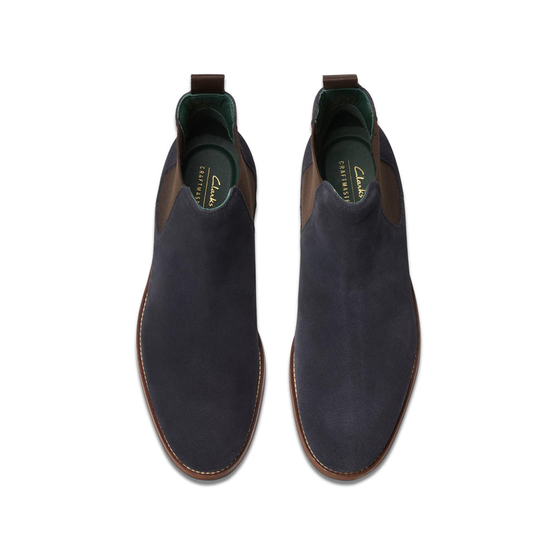 CLARKS Navy suede chelsea BOOT