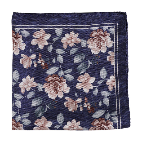 HOUSE OF AMANDA CHRISTENSEN NAVY FLORAL SILK POCKET SQUARE