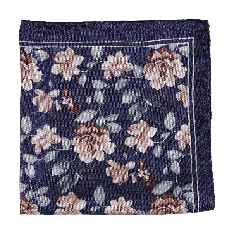 HOUSE OF AMANDA CHRISTENSEN NAVY FLORAL SILK POCKET SQUARE