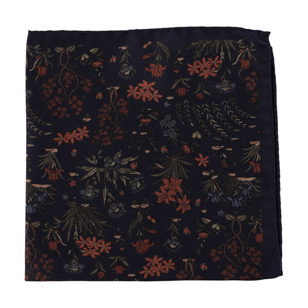 HOUSE OF AMANDA CHRISTENSEN NAVY FLORAL SILK POCKET SQUARE