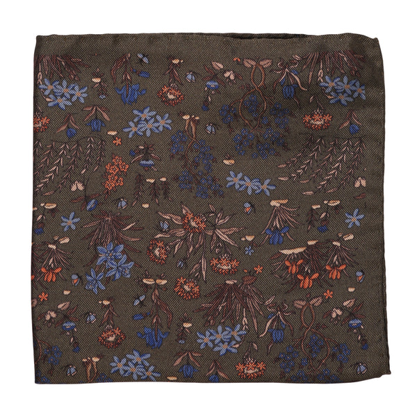 HOUSE OF AMANDA CHRISTENSEN OLIVE FLORAL SILK POCKET SQUARE