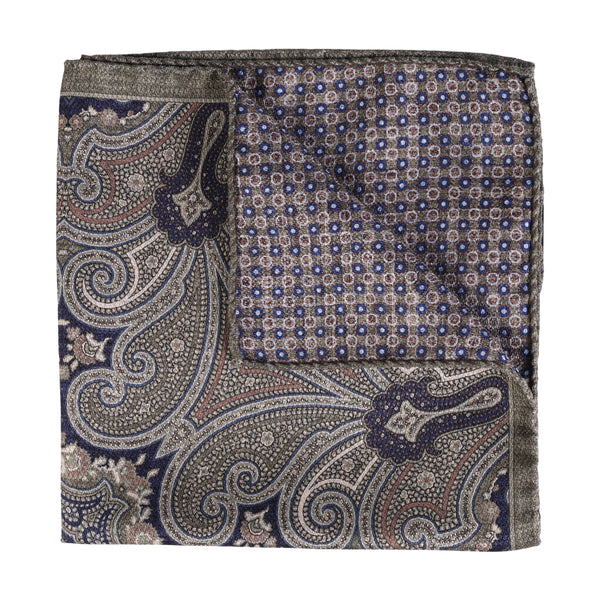 HOUSE OF AMANDA CHRISTENSEN DOUBLE FACED OLIVE SILK POCKET SQUARE
