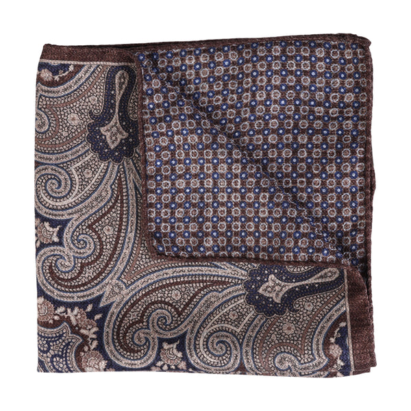 HOUSE OF AMANDA CHRISTENSEN DOUBLE FACED BROWN SILK POCKET SQUARE