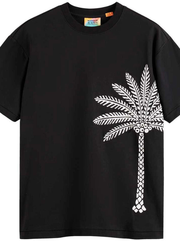 Scotch & Soda Black Embroidery Palm Tree T-shirt