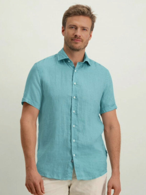 STATE OF ART Turqiose Linen SHORT SLEEVE  SHIRT