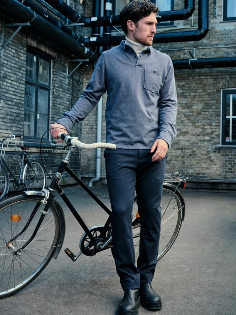 Clean Cut Copenhagen Navy Mix Long Sleeve Polo