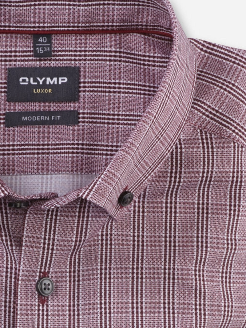 OLYMP Modern Fit 24/Seven Burgundy Check Print Shirt