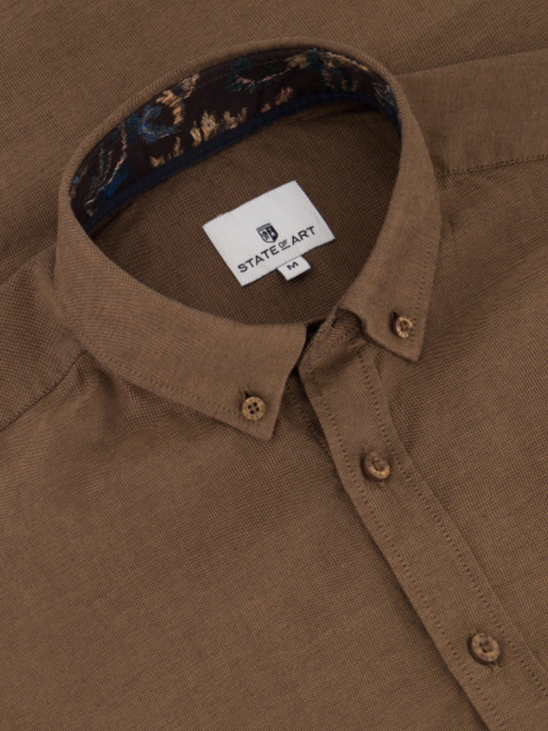 State of Art Cognac Stretch Oxford Shirt