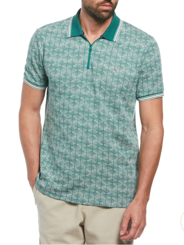 ORIGINAL Penguin Antique green zip polo