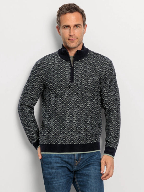 OLYMP DARK NAVY JACQUARD PRINT 1/4 ZIP