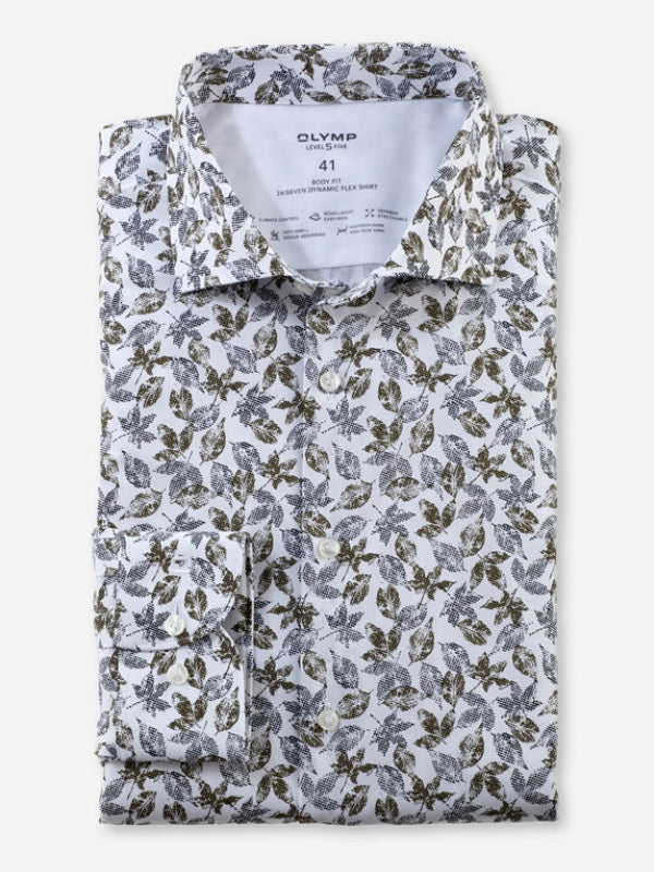 OLYMP OLIVE PRINT 24/Seven BODY FIT SHIRT