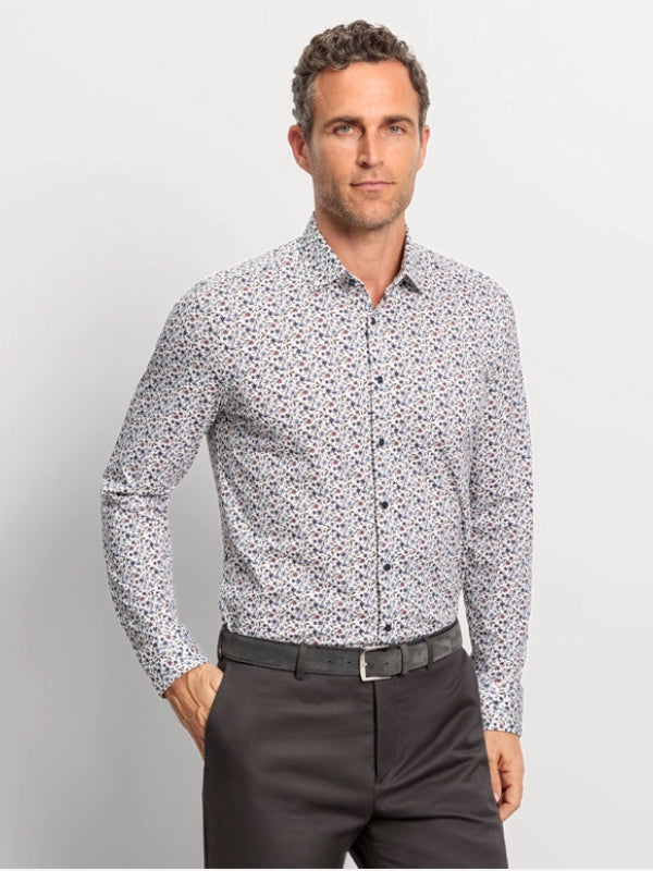 OLYMP OLIVE PRINT LEVEL FIVE BODY FIT SHIRT