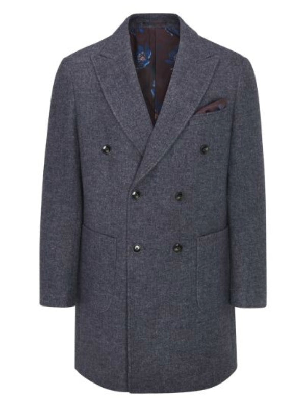 Skopes Dark Navy Herringbone Double Breasted Coat