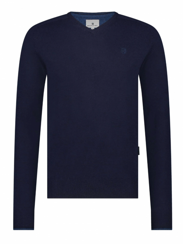 STATE OF ART Dark Blue MERINO WOOL V-NECK