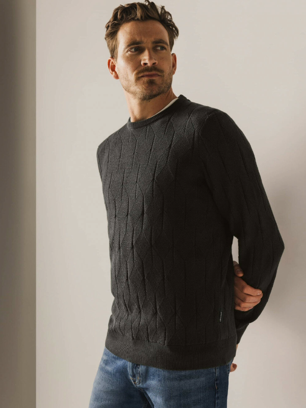 STATE OF ART DARK Green Structured Knit Crewneck