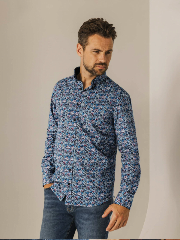 STATE OF ART Blue & Cherry Print  SHIRT