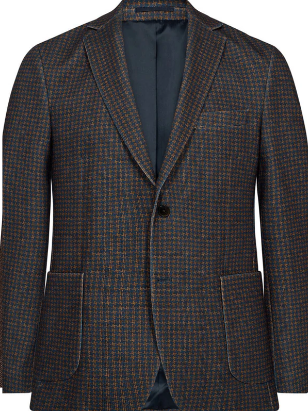 2BLIND2C NAVY & RUST PEPITA CHECK BLAZER