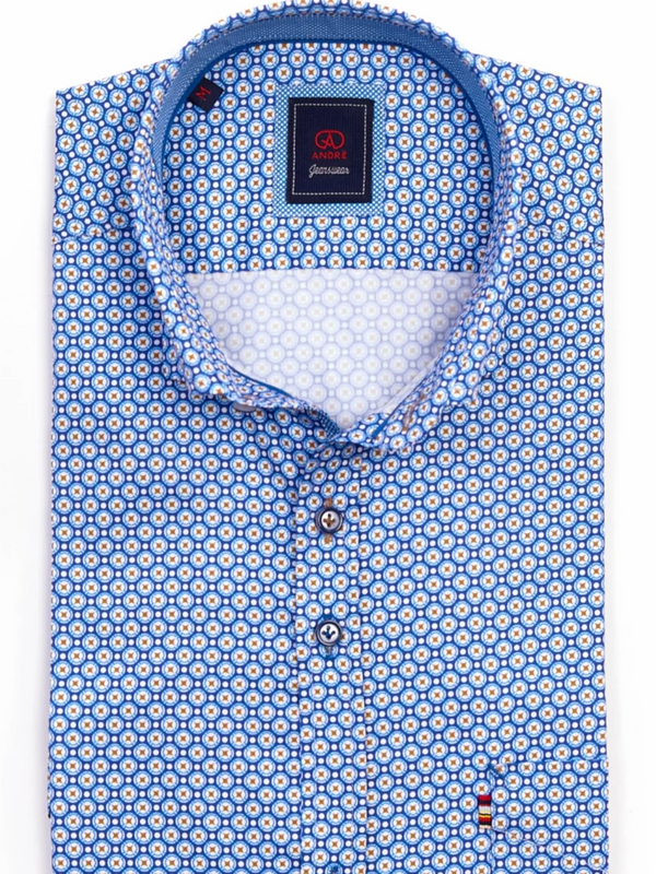 ANDRé JEANSWEAR ecru & BLUE PRINT SHIRT