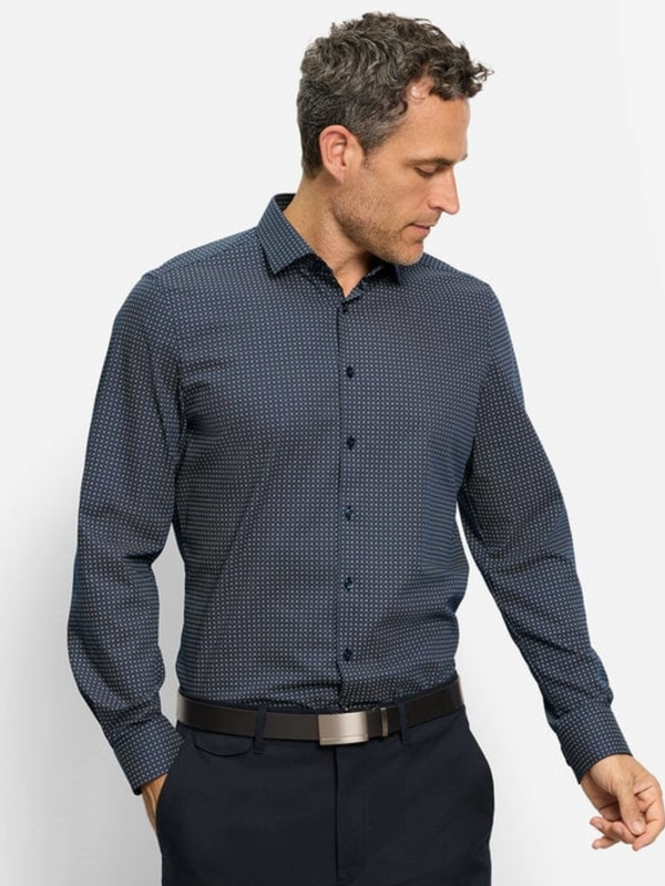 Olymp 24/Seven Navy Print Body Fit Shirt