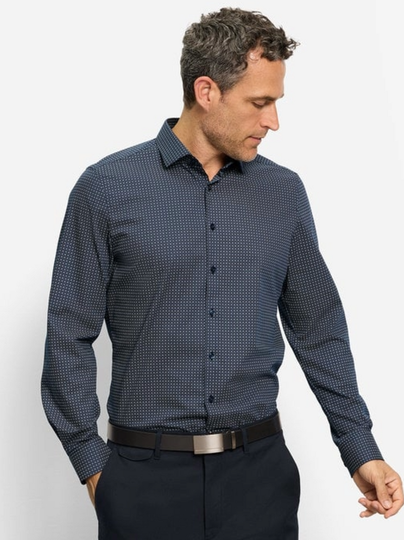 Olymp 24/Seven Navy Print Body Fit Shirt