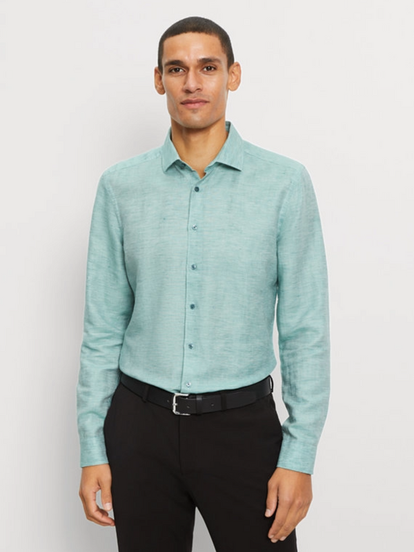 Olymp Mint Green Linen Body Fit Shirt