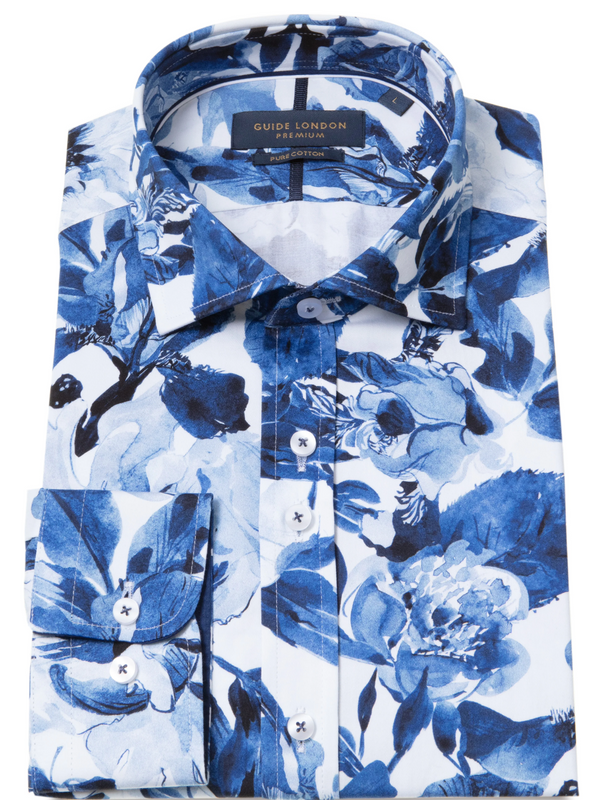 Guide london BLUE & White rose print Shirt