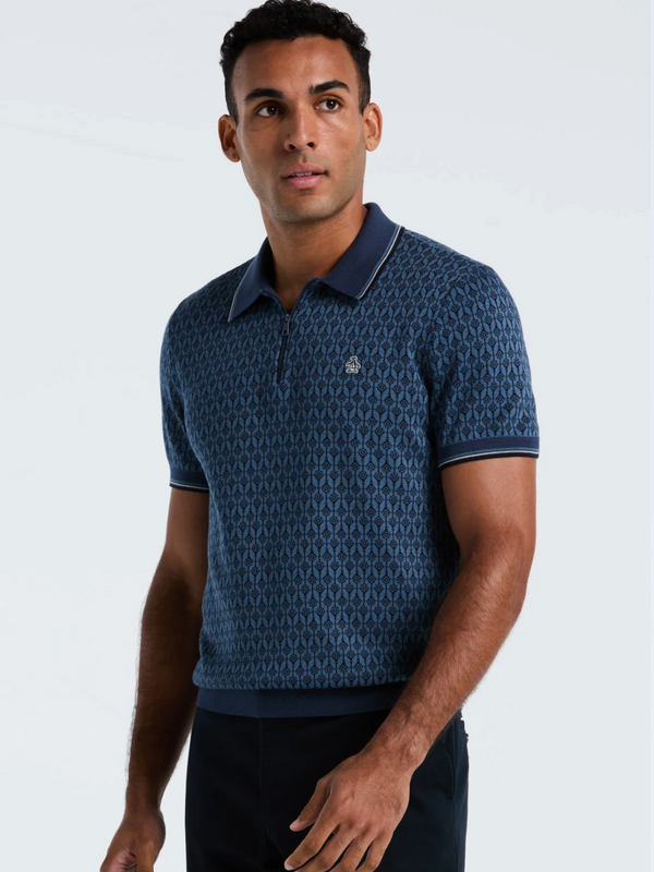 ORIGINAL PENGUIN GEOMETRIC JACQUARD 1/4 ZIP SWEATER POLO