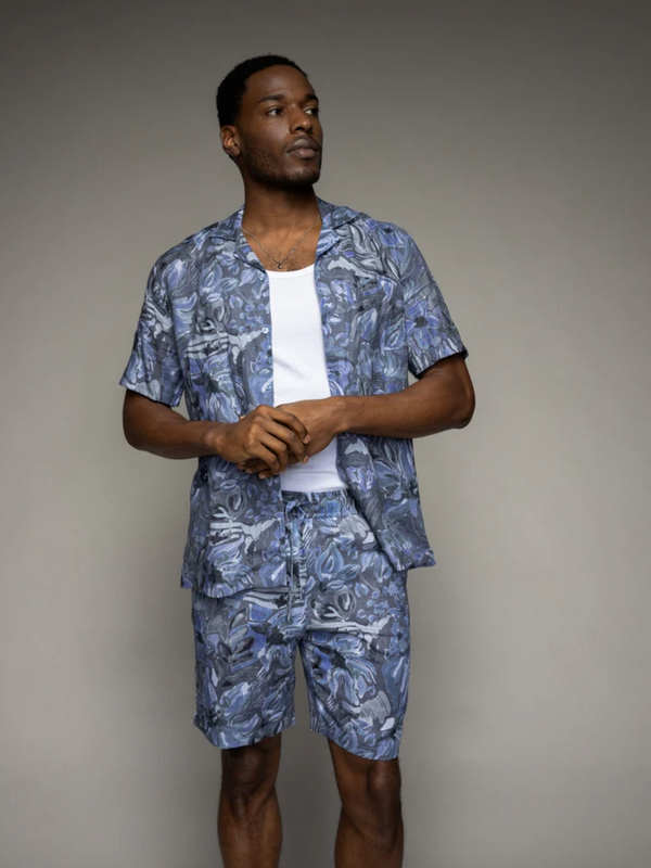 Mos Mosh Indigo Navy Print Linen Shorts