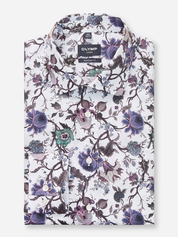 OLYMP LUXOR MODERN FIT WHITE PRINT SHIRT