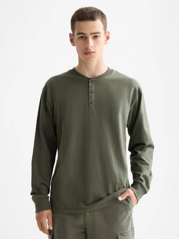 Scotch & Soda Slub Henley Thyme Long T-Shirt