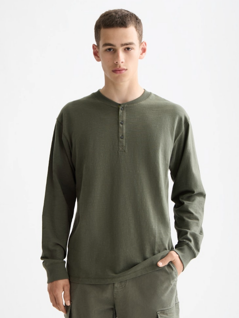 Scotch & Soda Slub Henley Thyme Long T-Shirt