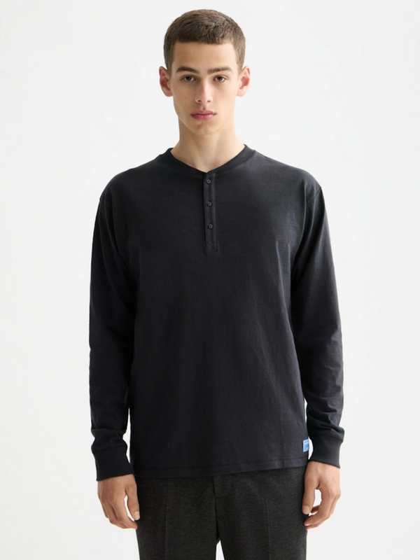 Scotch & Soda Slub Henley Black Long T-Shirt